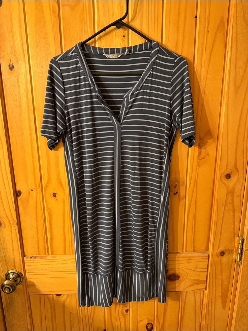Athleta Navy and White Striped Short Sleeve Cover-Up Dress